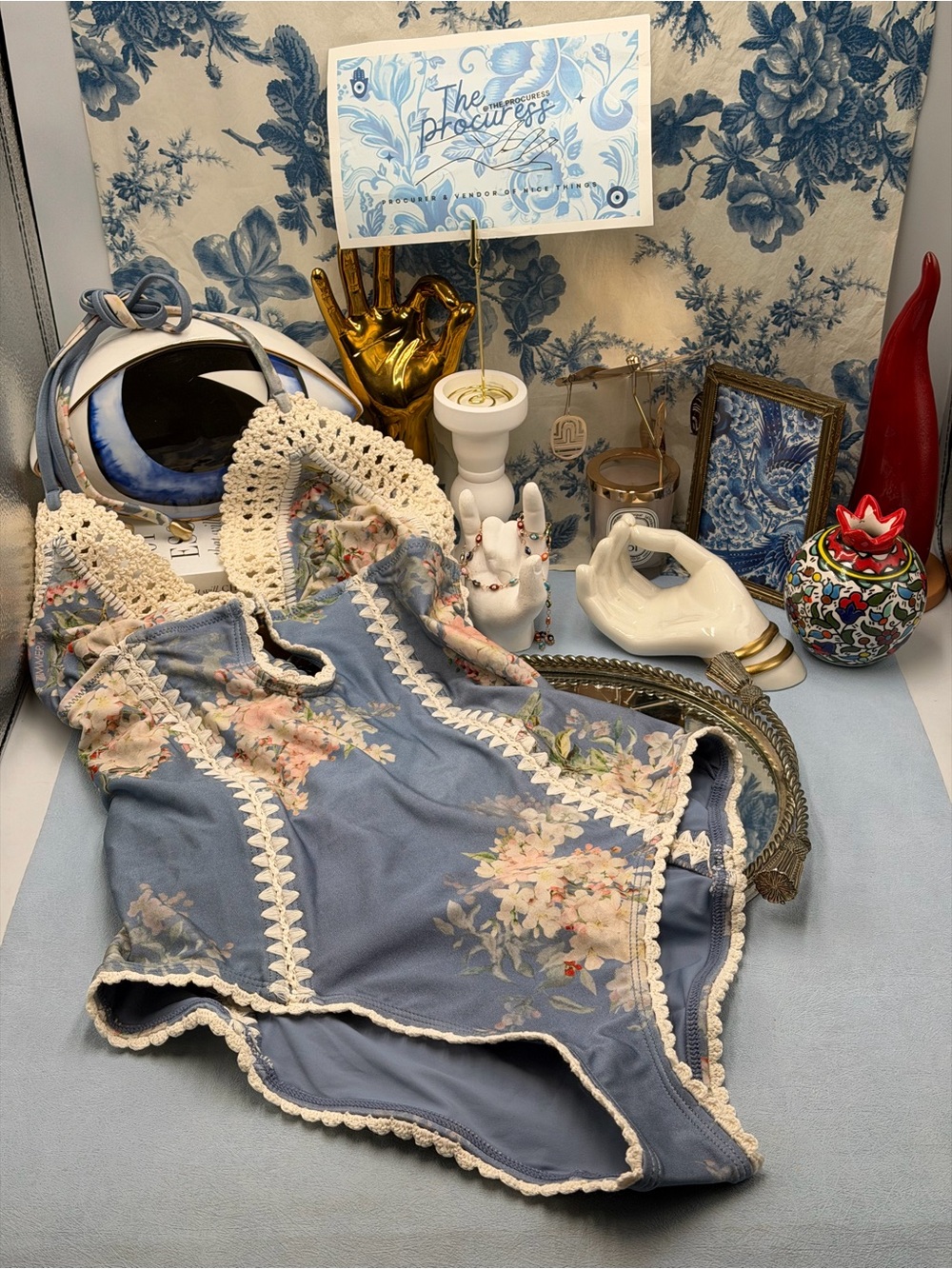 🆕 ZIMMERMANN 🧿 NWT Cascadian Crochet Keyhole Cutout Swimsuit, Blue - Sz 3 US10 - Picture 11 of 14